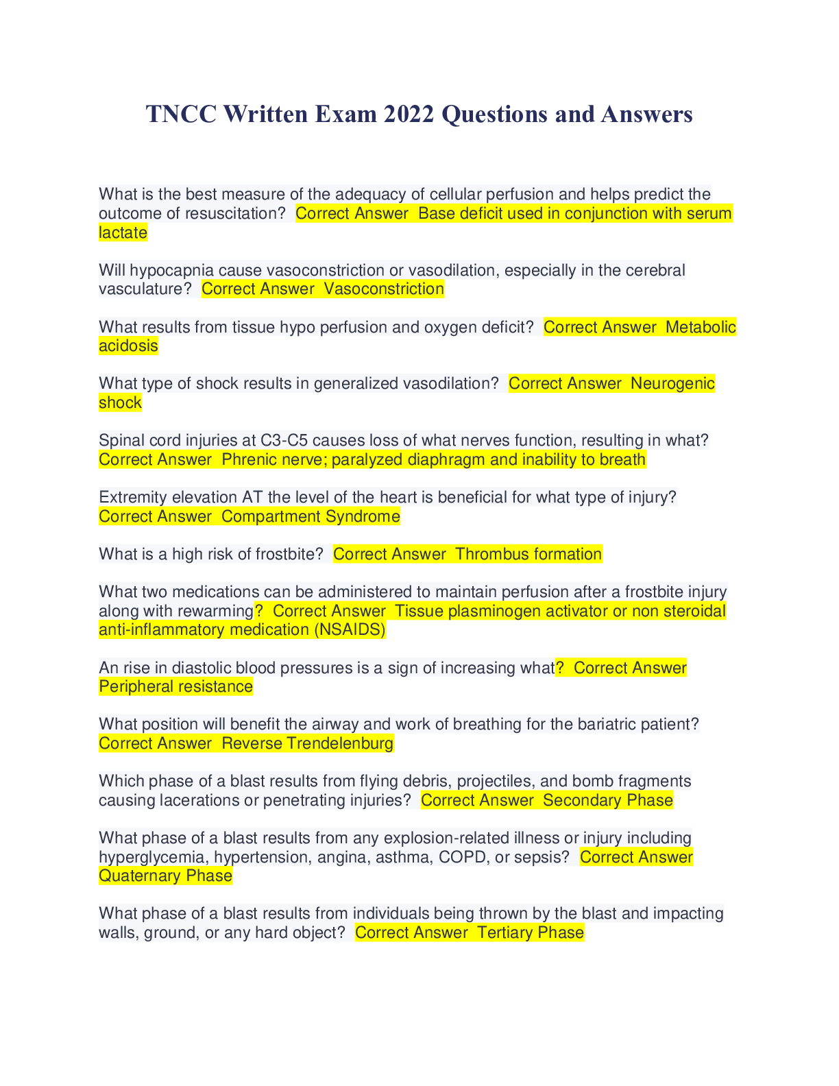 Preview image for TNCC Written Exam 2022 Questions and Answers